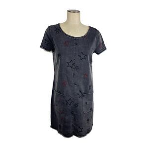 Max Jeans Women's Sz M Black Denim Star Embroidered Dress Charcoal Wash Pockets